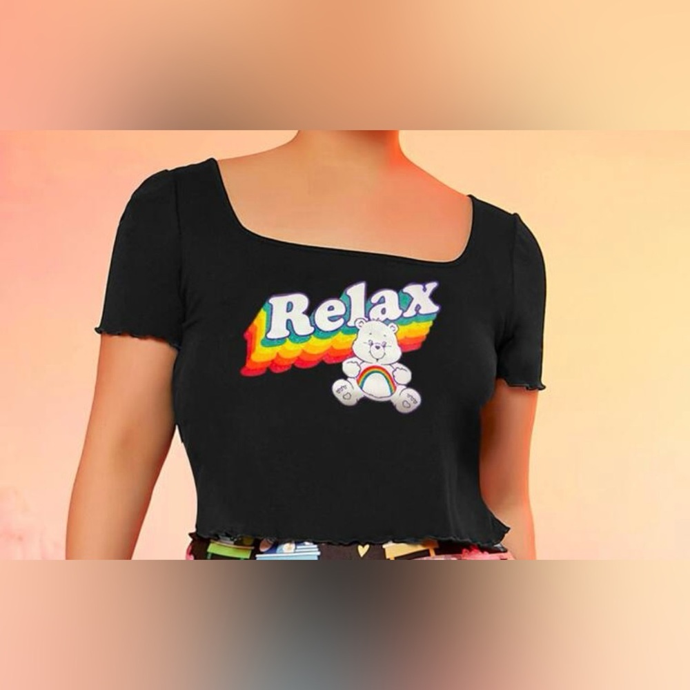 NEW 2 XL SHEIN X Care Bears Plus Bear & Letter Graphic Lettuce Trim Tee